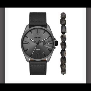 DIESEL MS9 3 HAND BLACK LEATHER WATCH